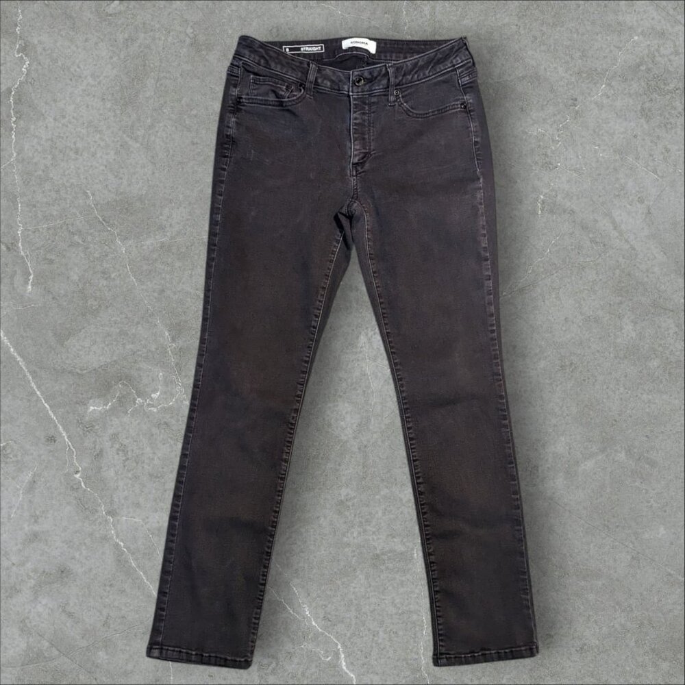 Sonoma Womens Size 8 Pockets Mid Rise Straight Cropped‎ Denim Black Grey Jeans